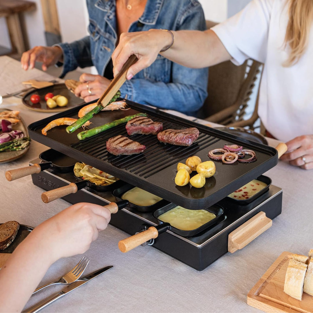 BOSKA Raclette Gourmet Party – Raclette-Grill für 8 Personen – PFAS-frei – Keramische Grillplatte –