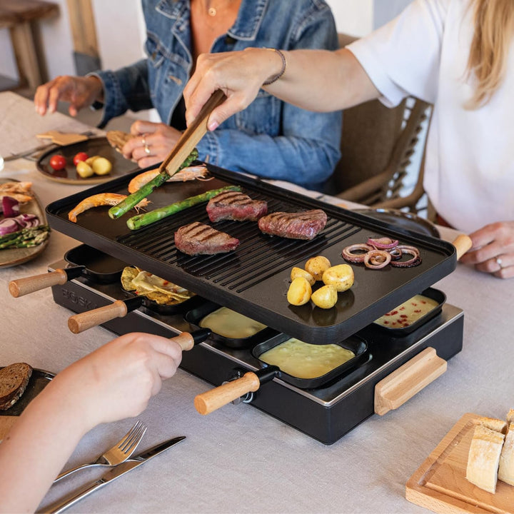 BOSKA Raclette Gourmet Party – Raclette-Grill für 8 Personen – PFAS-frei – Keramische Grillplatte –