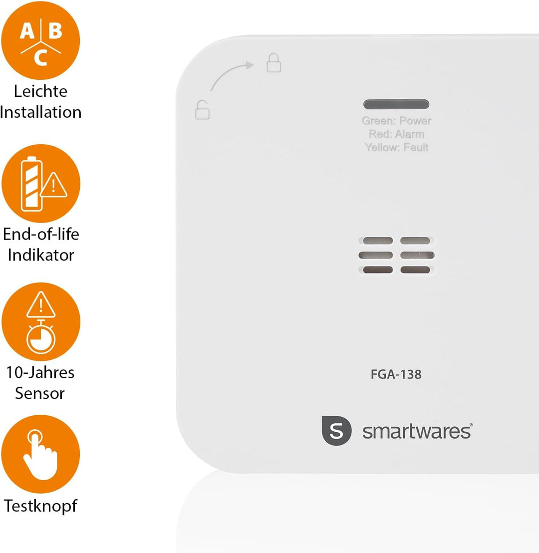 Smartwares Co-Detektor – 85 dB – Sensor 10 Jahre – Benachrichtigungen über App – Testknopf & Stummkn