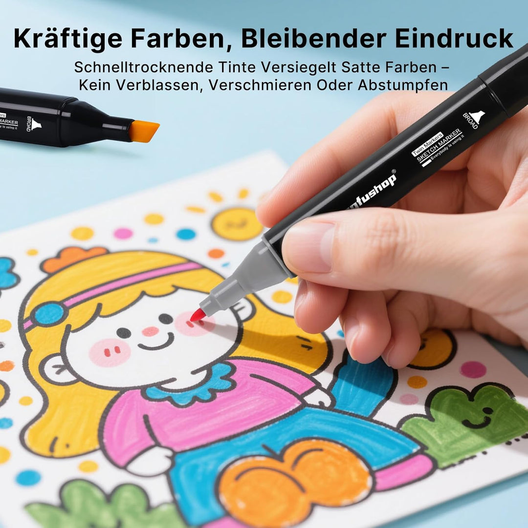 TongfuShop 204 Farben Marker Set, Permanent Marker Markierungsstifte mit Doppelter Spitzen, Textmark
