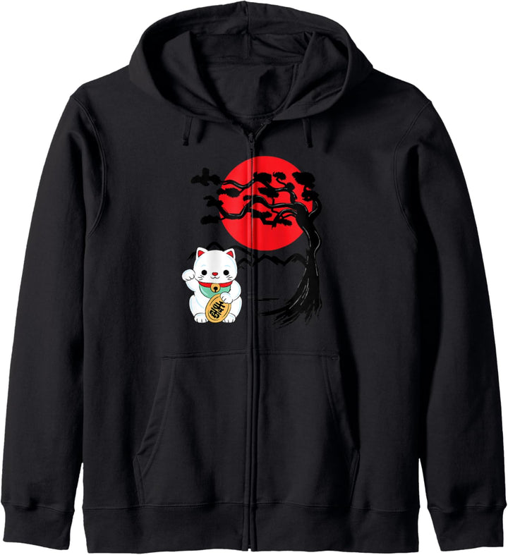 Japanische Maneko Neko Glück Katze mit Bonsai Kapuzenjacke