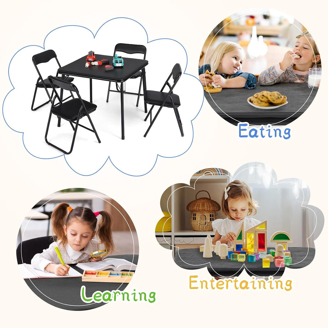 Garvee Platzsparendes, faltbares Kindertisch-Set – Robuster Metallrahmen, Bequeme Lederpolsterung, i