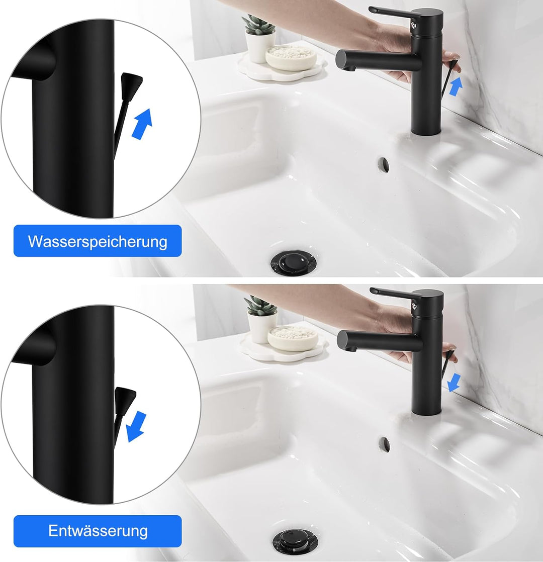 Wasserhahn Bad mit Zugstange, Waschtischarmatur Einhebelmischer mit Auslauf Höhe 120 mm, Mischbatter