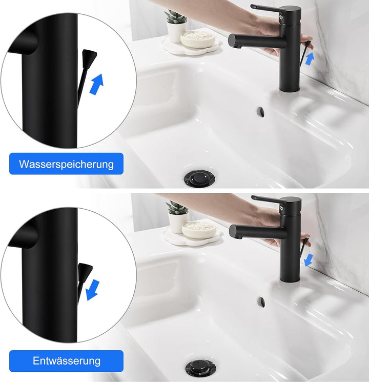 Wasserhahn Bad mit Zugstange, Waschtischarmatur Einhebelmischer mit Auslauf Höhe 120 mm, Mischbatter
