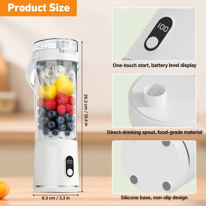 Tragbarer Mixer Smoothie Maker To Go, 600ML, LED Display | Portable Blender mit 6 Klingen für Shakes