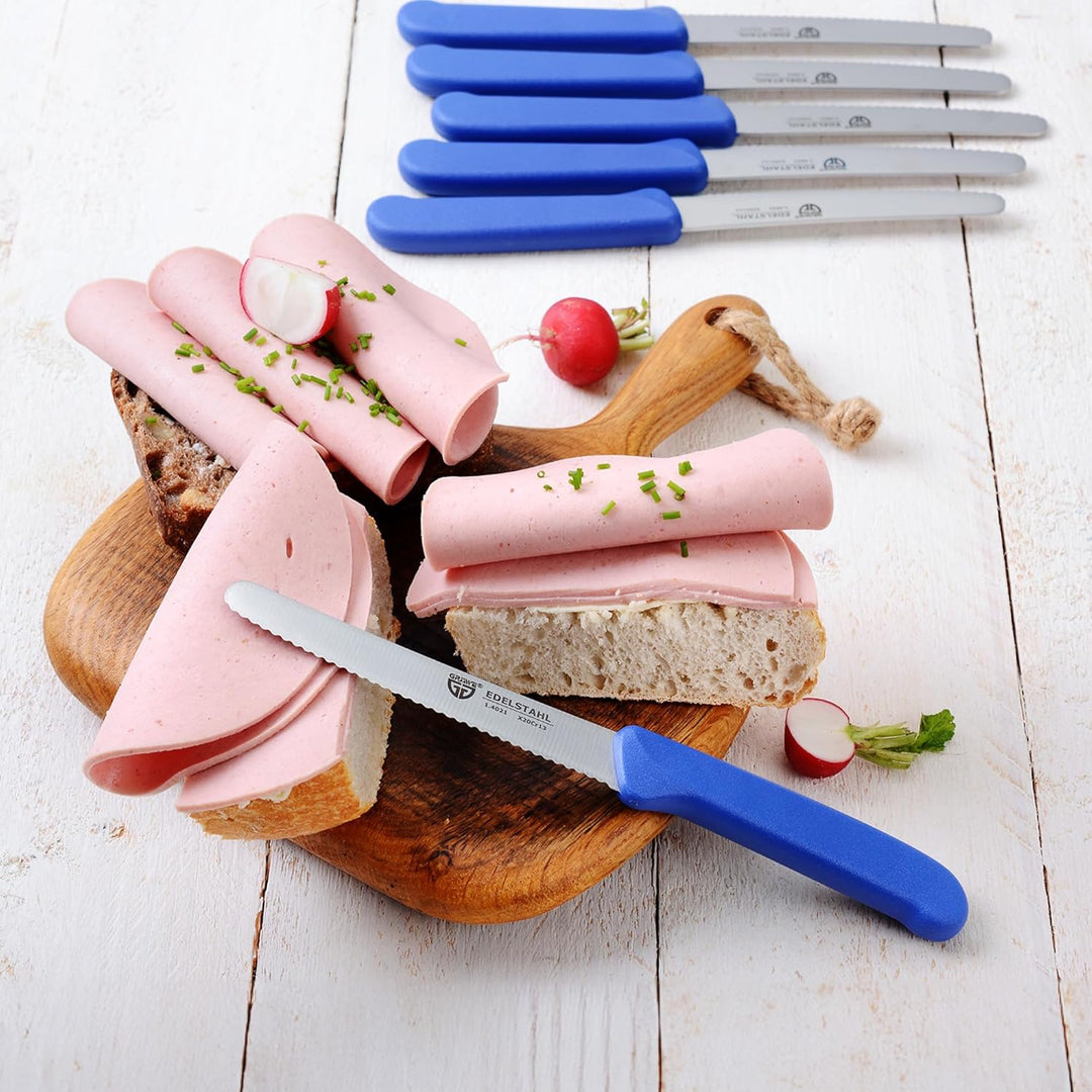 GRÄWE Magnet-Messerhalter Bambus mit Brötchenmessern blau Blau 6er Messerset inkl. Messerblock, Blau