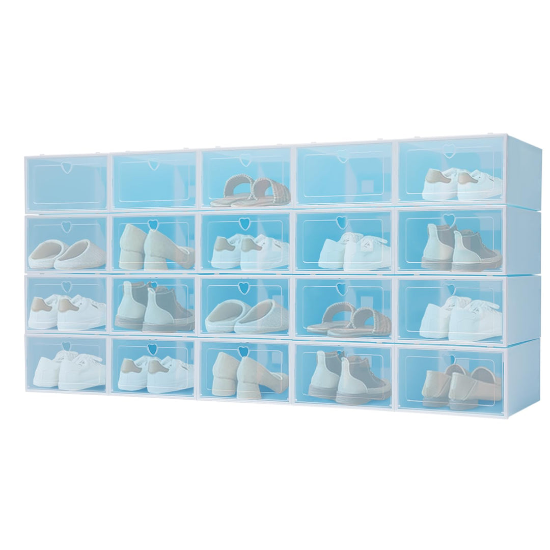 20 Stück Schuhbox,Faltbare Kunststoff-Schuhaufbewahrungsbox,Transparent PP Stapelbar Flip-Top Aufbew