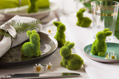 Dekoleidenschaft 12 Mini-Hasen Moos grün, 5 cm hoch, Osterdeko, Tischdeko, Basteln