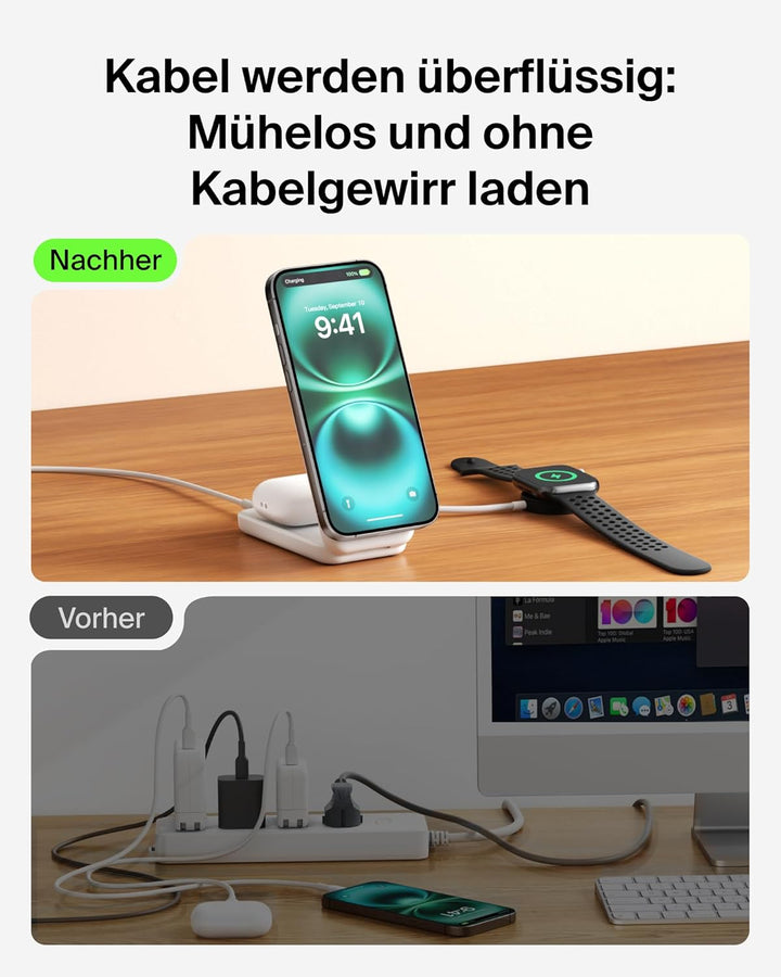 Belkin UltraCharge Qi 2.2 Ladestation 2 in 1, 25W, Ladegerät MagSafe Kompatibel, Induktive Ladestati