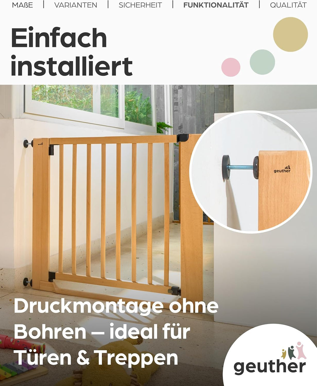 Geuther Easylock Flat Step Treppenschutzgitter ohne Bohren, 87-95 cm Breite, Türschutzgitter zum Kle