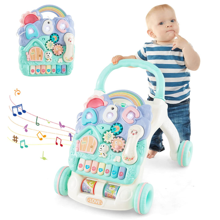COSTWAY Lauflernhilfe mit abnehmbarem Spielbrett und verstellbarer Geschwindigkeit, Baby Walker mit