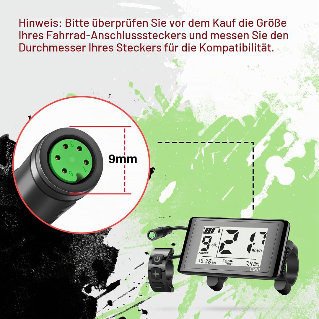 Ebike Display C961 für BAFANG BBS01B BBS02B BBS HD Mittelmotor, Elektrofahrrad Display Messgerät Bed