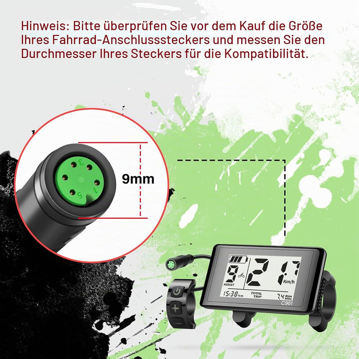 Ebike Display C961 für BAFANG BBS01B BBS02B BBS HD Mittelmotor, Elektrofahrrad Display Messgerät Bed