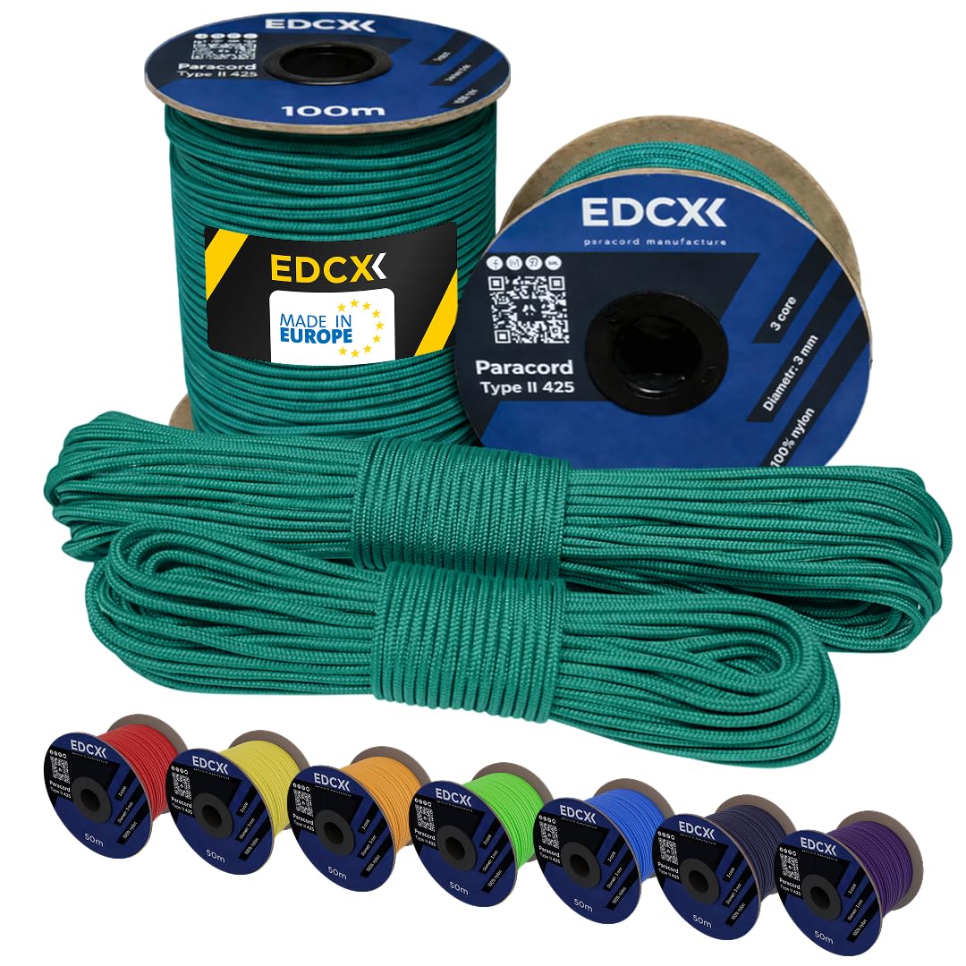 EdcX 3mm Nylon Paracord 425 (15, 30, 50 und 100m) - Typ II, 100% Nylonseil, 3 Litzen Seil, 3mm Nylon