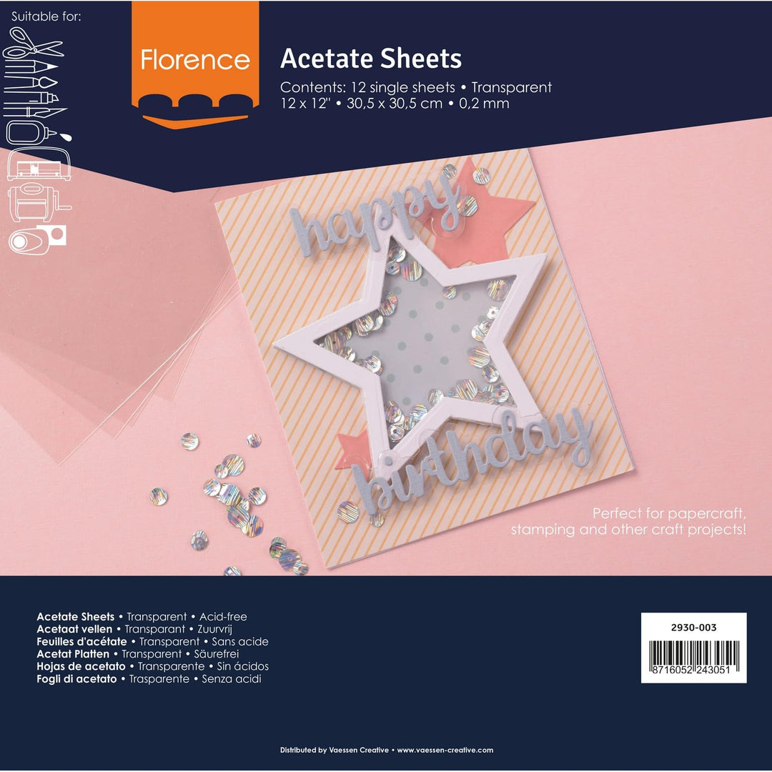 Vaessen Creative Florence Acetat Platten - Quadratisch Kraftpapier - 30,5 x 30,5 cm - Transparent -