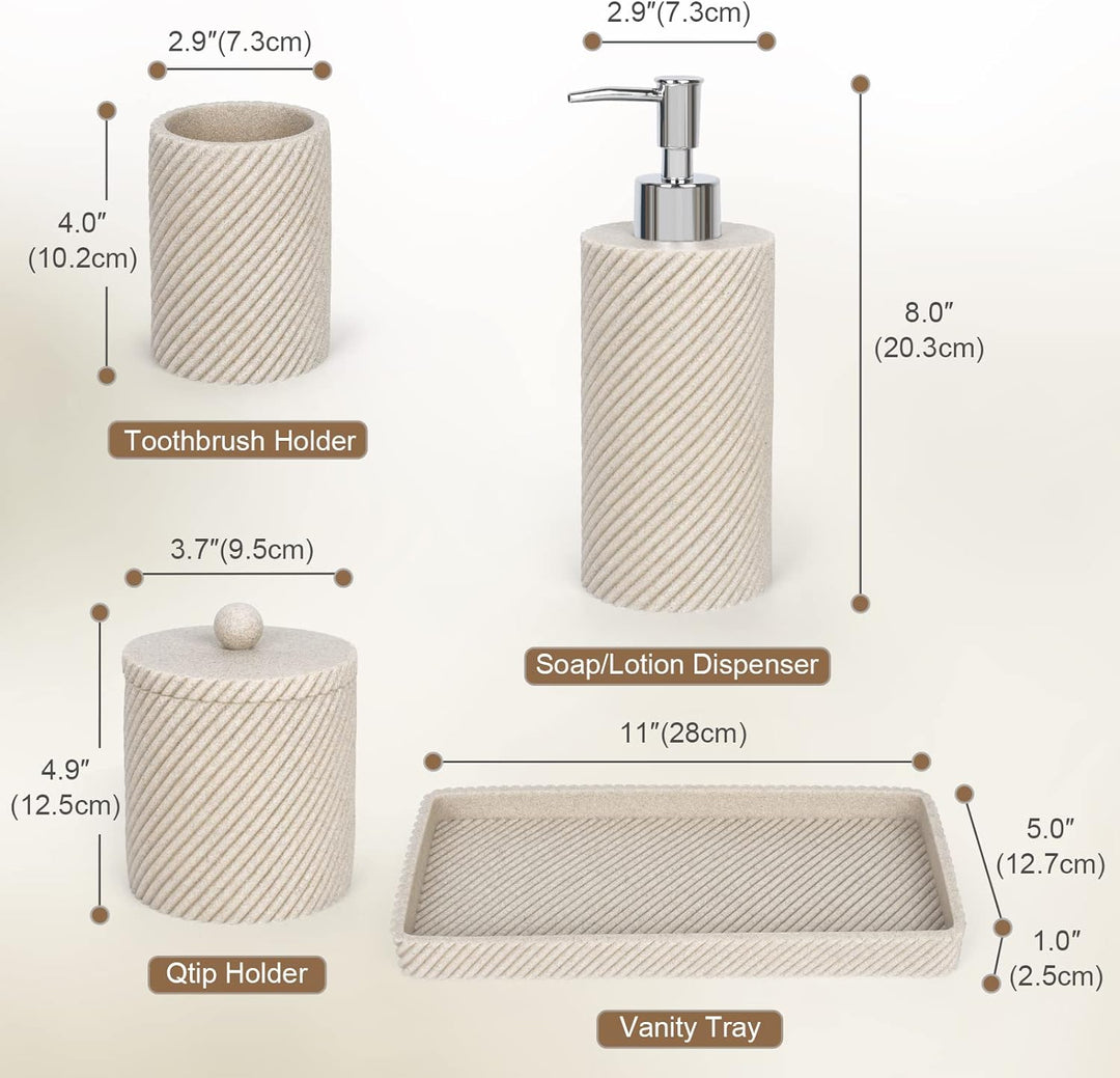 Badezimmer-Zubehör-Set, 4-teilig, Lotion-Seifenspender, Zahnbürstenhalter, Qtip-Halter, Schminktisch