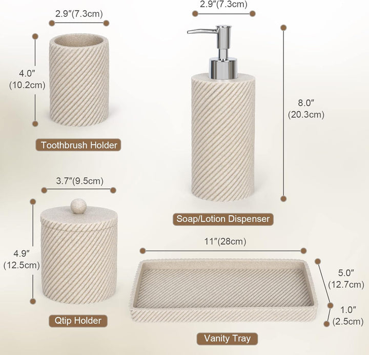 Badezimmer-Zubehör-Set, 4-teilig, Lotion-Seifenspender, Zahnbürstenhalter, Qtip-Halter, Schminktisch