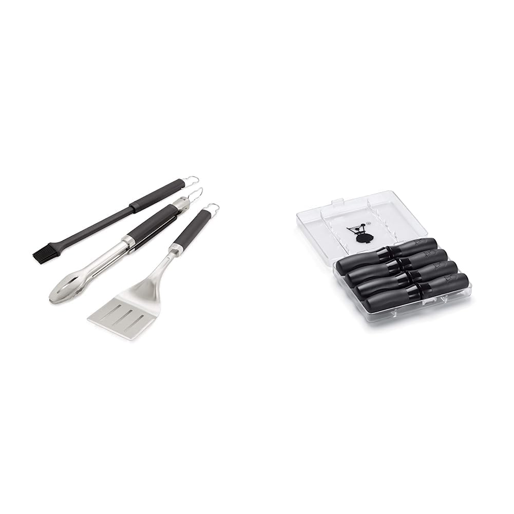 Weber 6764 Premium Grillbesteck 3-teilig & 6489 Maiskolbenhalter-Set, 8 Stück, Picknick, Grillen, Ga