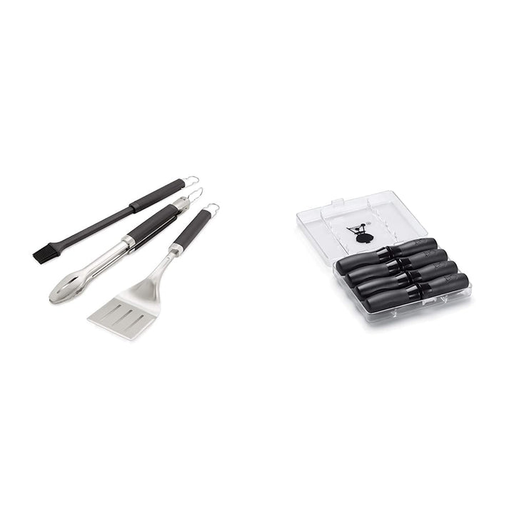 Weber 6764 Premium Grillbesteck 3-teilig & 6489 Maiskolbenhalter-Set, 8 Stück, Picknick, Grillen, Ga