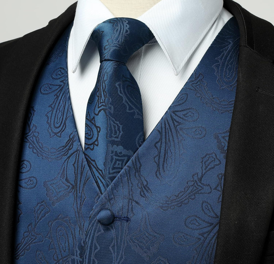 Rithern Herren Weste Paisley Floral Jacquard Seide Krawatte Einstecktuch Taschentuch Set mit Mansche