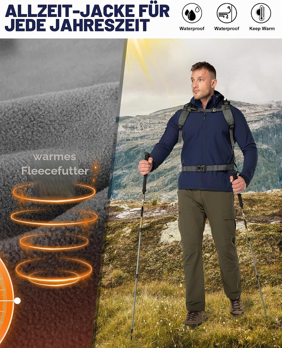 33,000ft Herren Softshell Jacke Outdoor Funktionsjacke Freizeitjacke Wasserdicht Windbreaker Regenja
