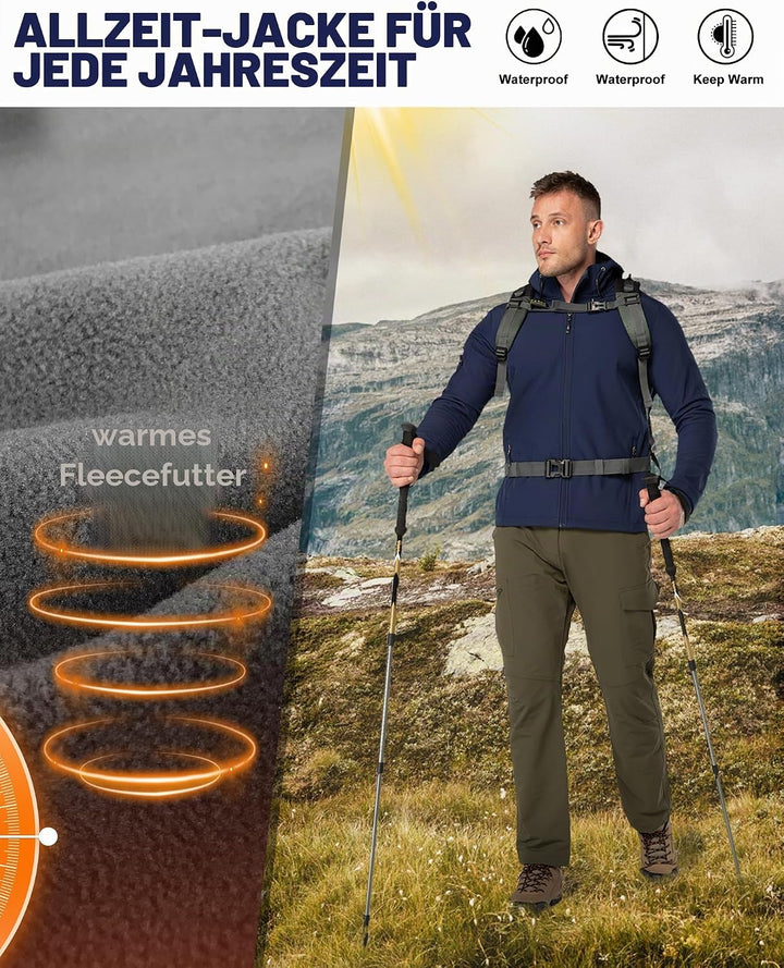 33,000ft Herren Softshell Jacke Outdoor Funktionsjacke Freizeitjacke Wasserdicht Windbreaker Regenja