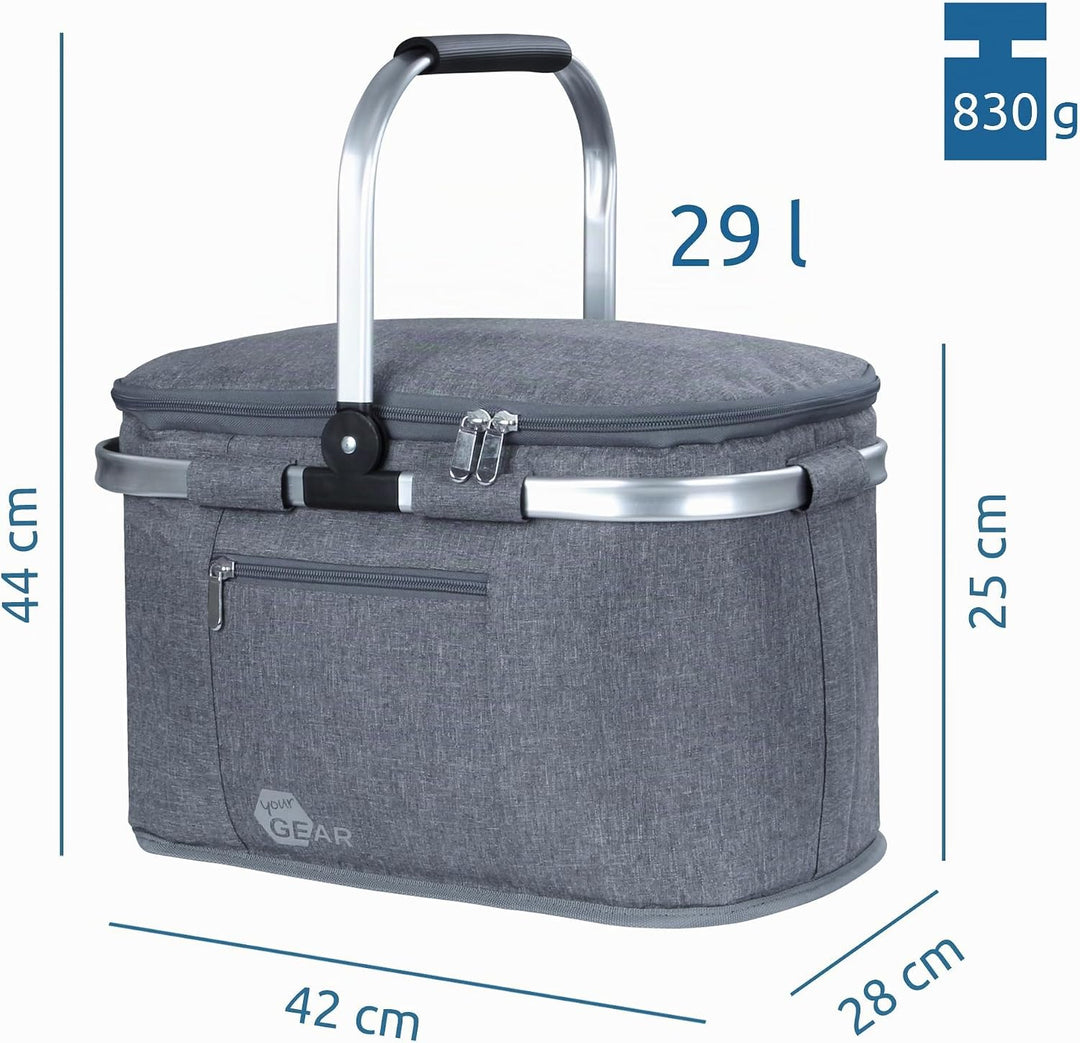 your GEAR Kühlkorb Scivu - isolierter Einkaufskorb - 29 Liter Picknickkorb - Kühltasche mit Tragegri