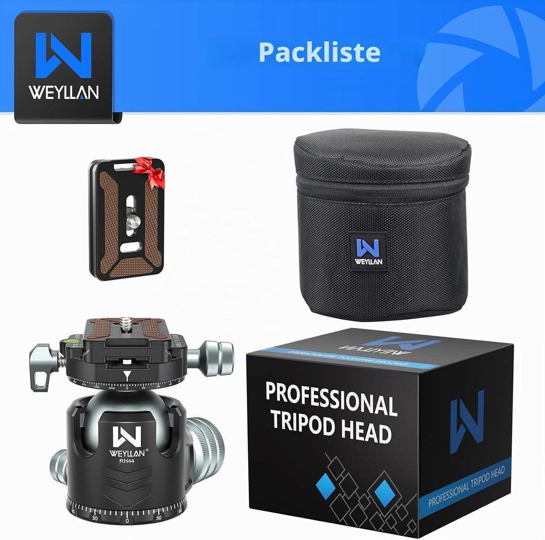 WEYLLAN Doppelter Panorama Low Profile Kugelkopf für 360 °drehbar,Stativkopf mit Schnellwechselplatt