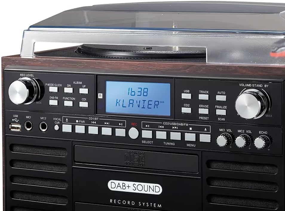 EUROtops DAB+ Musikanlage mit CD-Brenner, Plattenspieler und Kassettendeck | Bluetooth, USB-Aufnahme