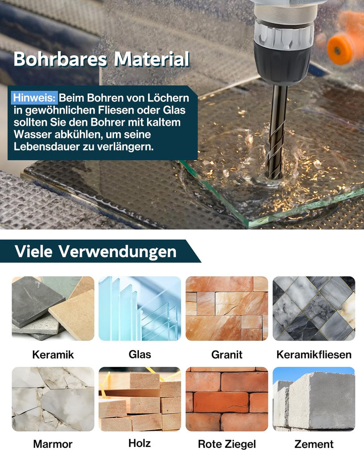 Fliesenbohrer, Lytool 10 tlg.Glasbohrer Steinbohrer Bohrer Set mit Sechskantschaft Universalbohrer f