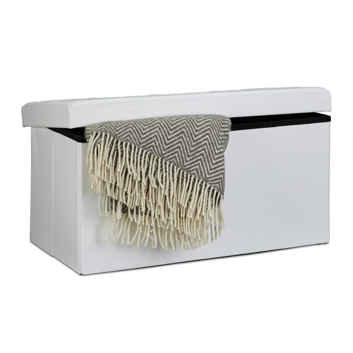 Relaxdays Faltbare Sitzbank 38 x 76 x 38 cm HxBxT, 2-Sitzer m. Stauraum, Kunstleder Sitzhocker 300 k