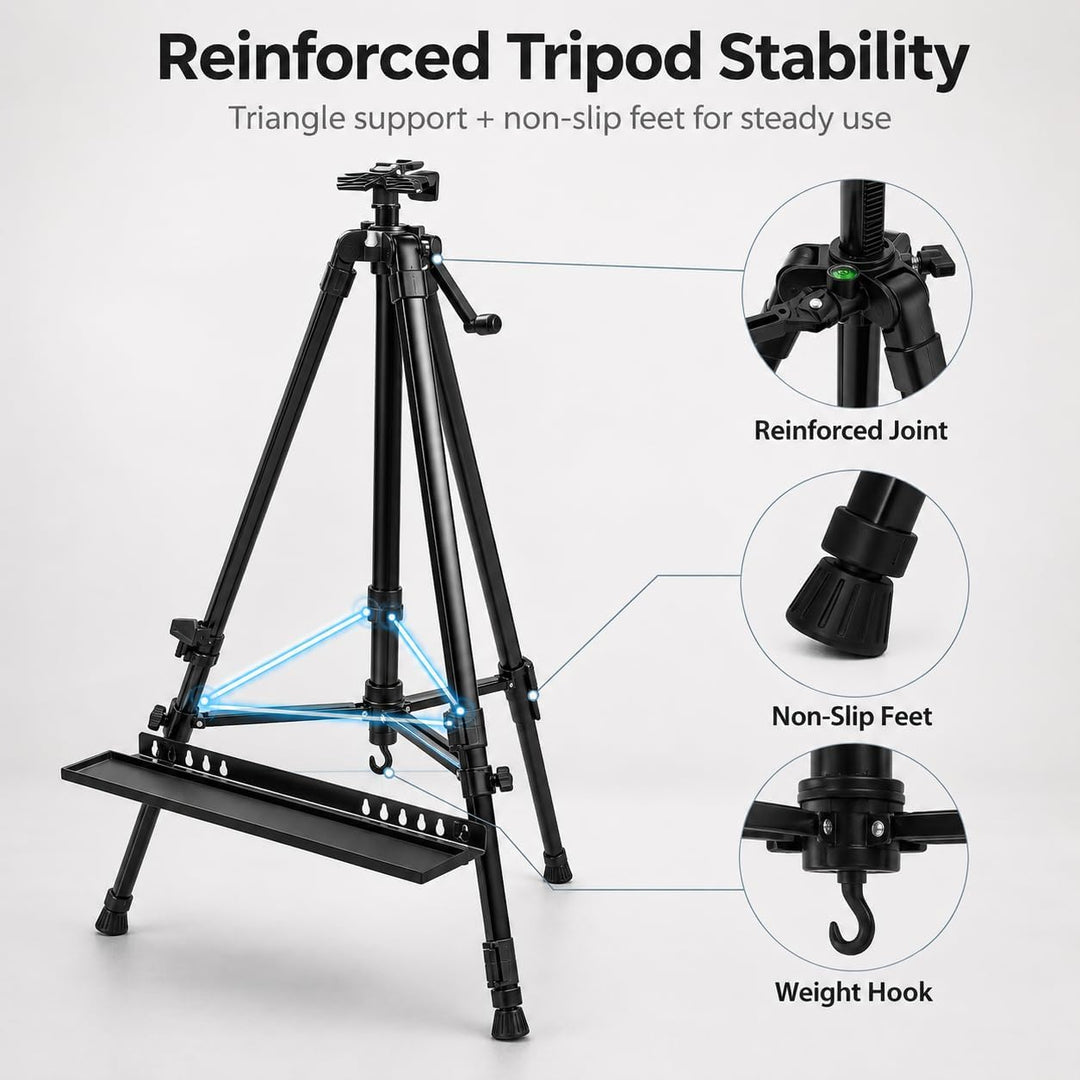 RRFTOK 150 cm Staffelei-Ständer, Metall-Künstler-Staffelei, Stativ, Höhe von 53.3 bis 155.4 cm, Kuns