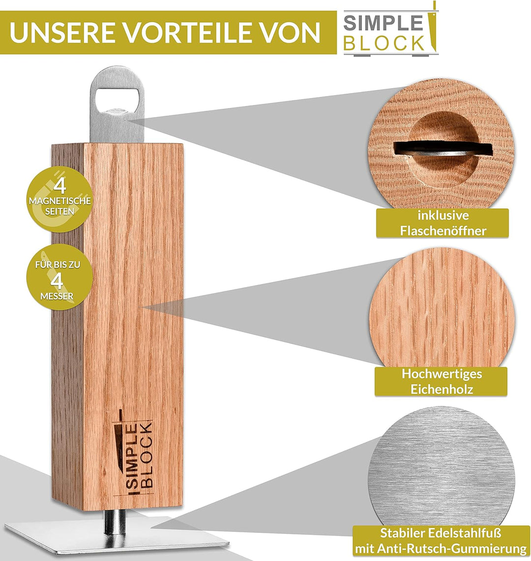 MELOX - Magnetischer Messerblock "Simpleblock" für 4-6 Messer inkl. Flaschenöffner - Messerblöcke ma