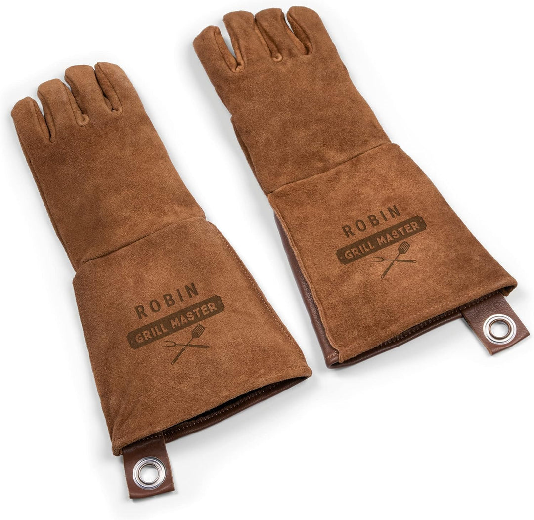Personalisierbare Grillhandschuhe aus Leder mit Gravur, perfekt als individuelles Geschenk - Hitzebe