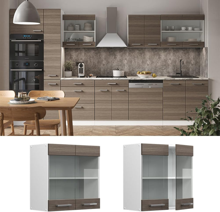 Vicco Küchenschrank Glas R-Line, Grau/Weiss, 60 cm Grau Hängeglasschrank 60cm, Grau Hängeglasschrank