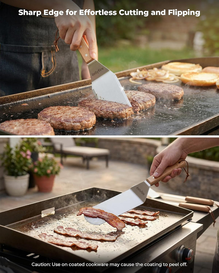 Onlyfire Grillspachtel Plancha Kit – Edelstahl-Grillspachtel , Schaber und Gusseisen-Grillpresse für