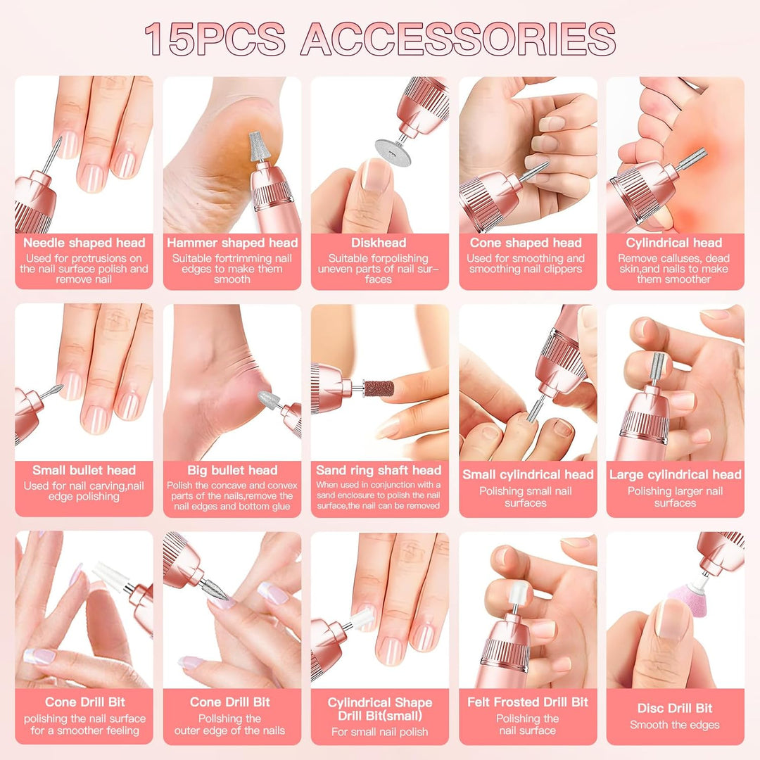 Elektrische Nagelfeile Nagelfräser Kabellos - 15 in 1 Professionell Fräser Nägel Nail Drill, Nagelfr
