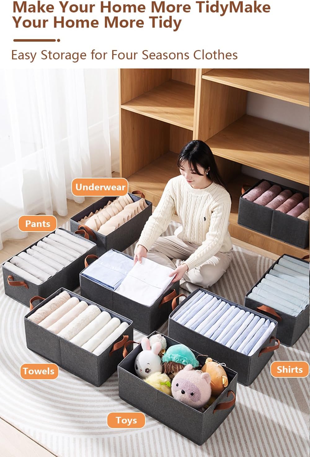 Ruucy Aufbewahrungskorb Stoff 3er Set, Faltbare Stoffboxen mit Griffe, Gross Aufbewahrungsbox aus St