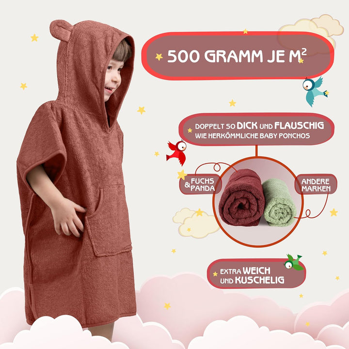 Fuchs&Panda® Badeponcho Extra Warm, Weich & Kuschelig (100% Bambus) | Für Baby & Kinder | Handtuch P