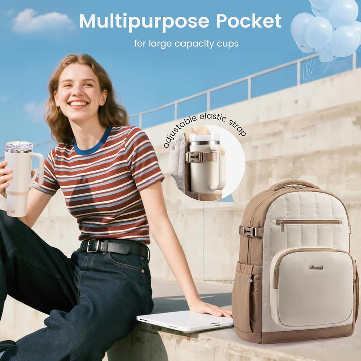 LOVEVOOK Rucksack Damen, 15,6 Zoll Leichter Schulrucksack Teenager mit Laptopfach, Puffer Wasserdich