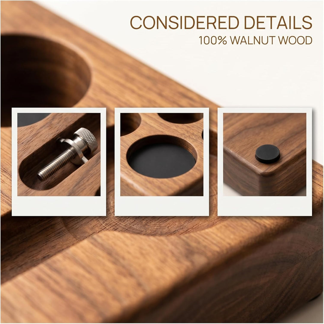 Tamperstation 58mm Espresso Tamping Station aus Walnussholz Multifunktionale Tamper Station für Sieb