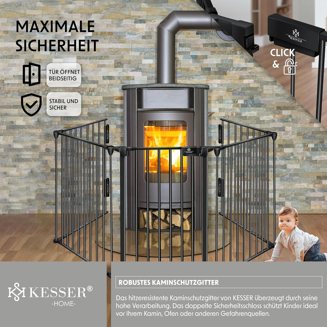 KESSER® Kaminschutzgitter mit Tür 305 cm Metall Ofenschutzgitter Laufgitter Laufstall Absperrgitter