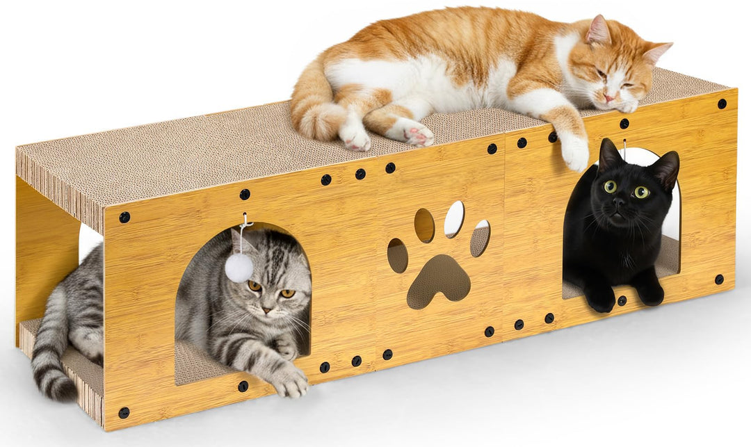 Gimars 100x30x30 cm Kratzbrett Katzen mit Spielball,Tunnel, Kratzpappe für Katzen gross XXL Katzenha