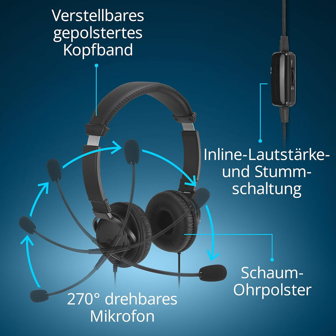 Kensington Klassisches EQ USB-C Headset mit Mikrofon und Lautstärkeregler, 1,8 m geflochtenes Nylonk