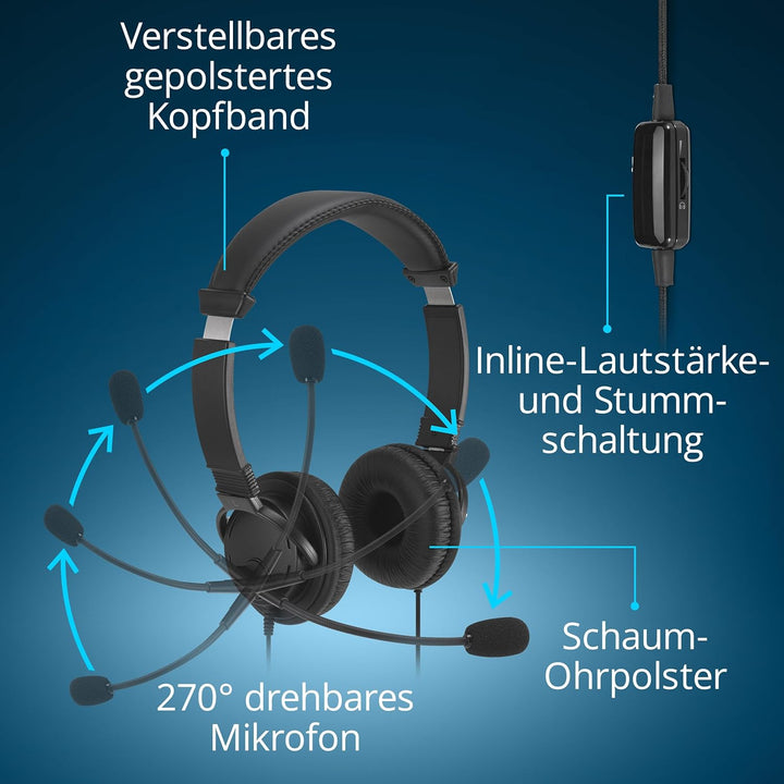 Kensington Klassisches EQ USB-C Headset mit Mikrofon und Lautstärkeregler, 1,8 m geflochtenes Nylonk