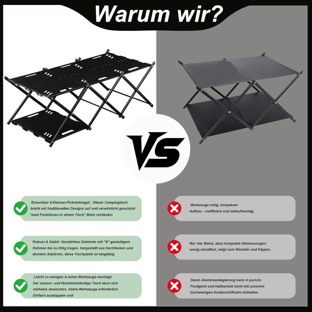 Klapptisch Campingtisch Camping Schrank Klappbar 2-in-1 Kohlenstoffstahl 95x 45x 32cm, Beine für Par