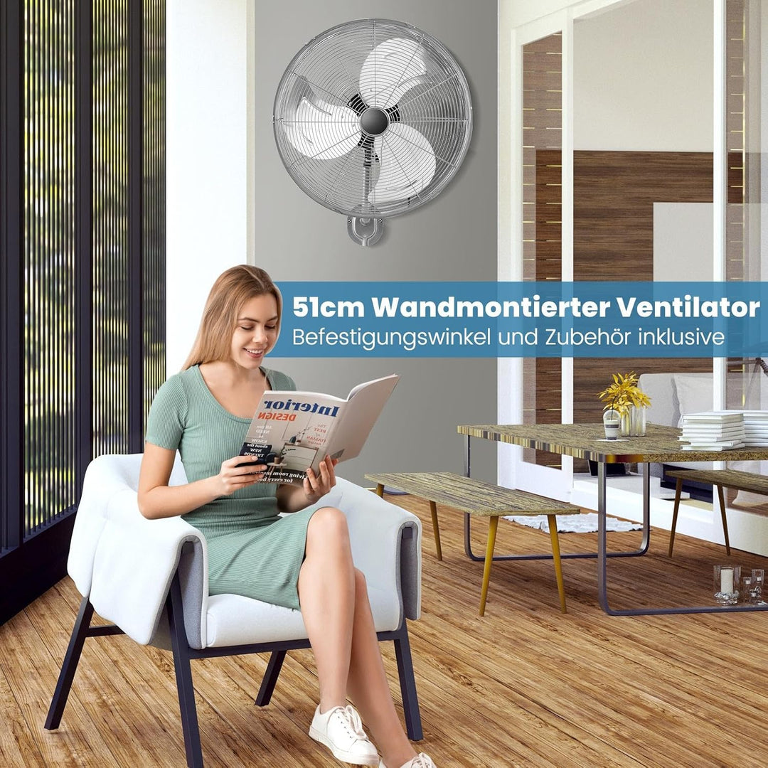 RELAX4LIFE Wandventilator mit 3 Geschwindigkeitsstufen, 85°Oszillation & 30°Neigung, 120W Ventilator