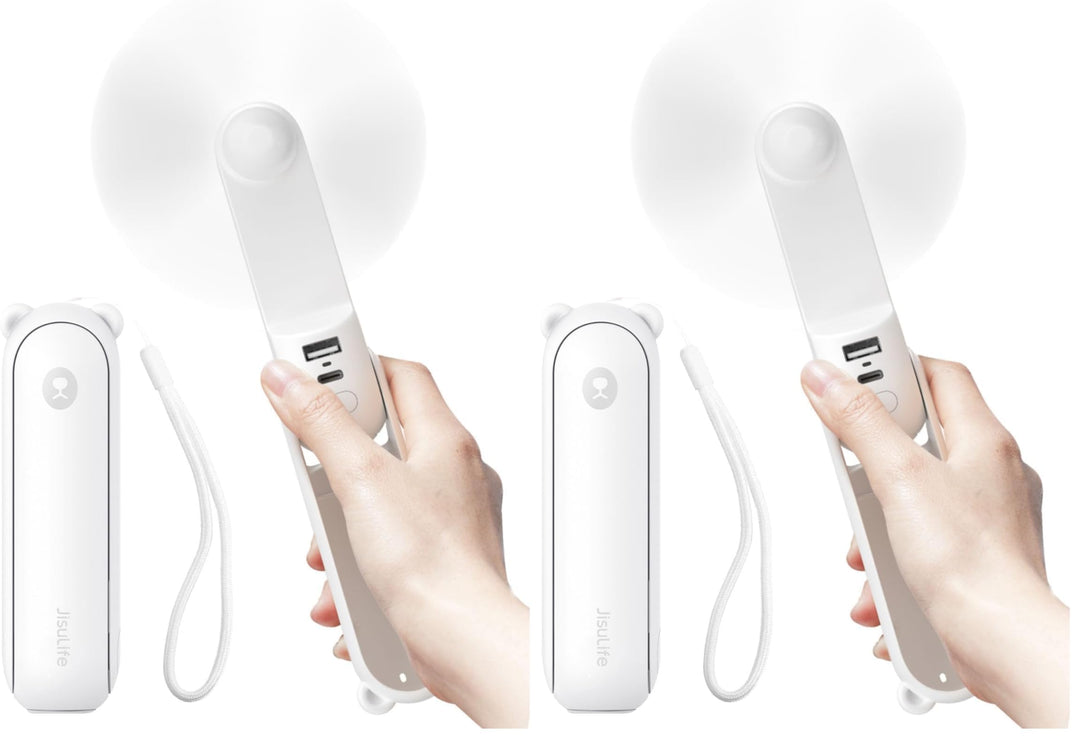 JISULIFE Handventilator Mini Ventilator 3 IN 1, mit 4500 mAh Powerbank USB Akku Klein, Batteriebetri