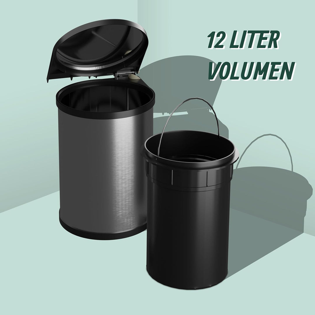 Relaxdays Einbaumülleimer, 12 L, Einbau Unterschrank, Schwenkeimer Küche, HBT: 37x28x28,5 cm, Edelst