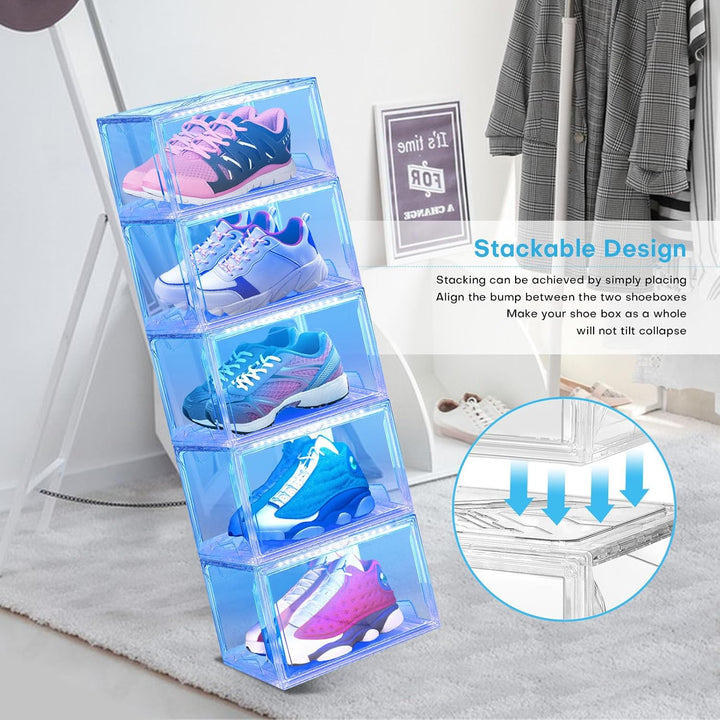 LED Schuhboxen Stapelbar, 2er Set, Schuh-Organizer aus Kunststoff, Schuhaufbewahrung Platzsparend, M